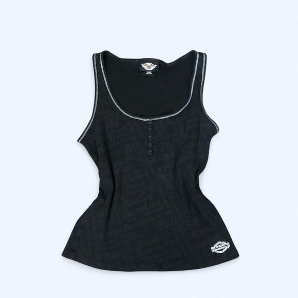 Harley-Davidson Tops - Harley Davidson Y2K Tank Cami Babydoll Top Black Racerback Goth Grunge Biker Bim